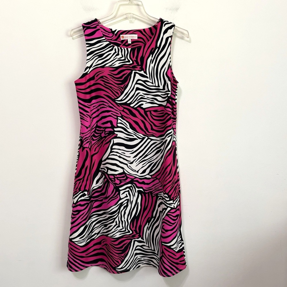 Jude Connally Beth Zebra Print Sleeveless‎ Shift Dress M Stretch Party Cocktail